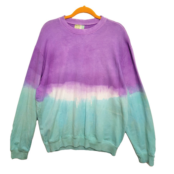 Long sleeve crew neck sweatshirt purple turquoise extra large stretchy - Picture 1 of 2